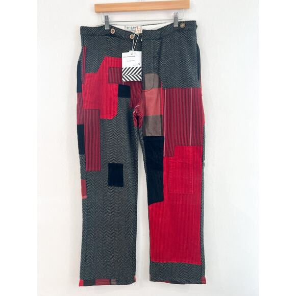 NEW Free People Sandrine Rose Reclaimed Women's Patchwork Pants 30 Red Gray - Picture 2 of 7